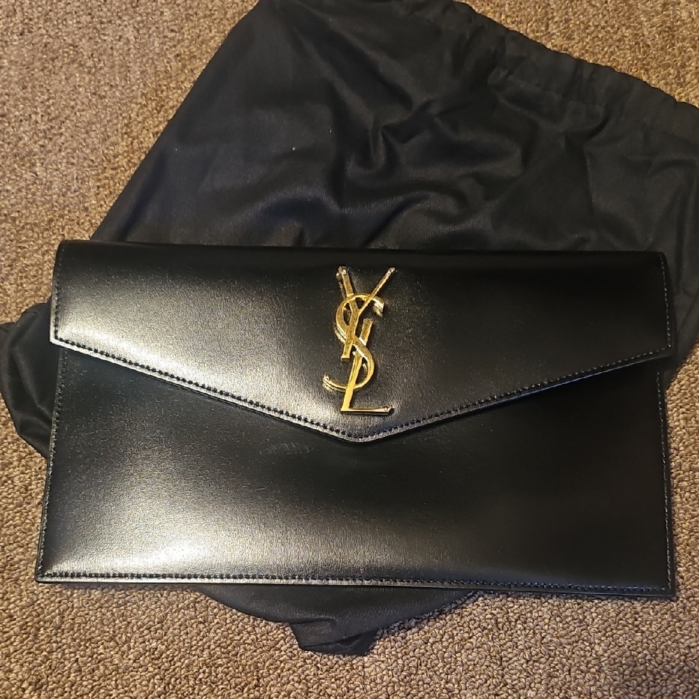 Yves Saint Laurent Black Clutch with Gold Logo